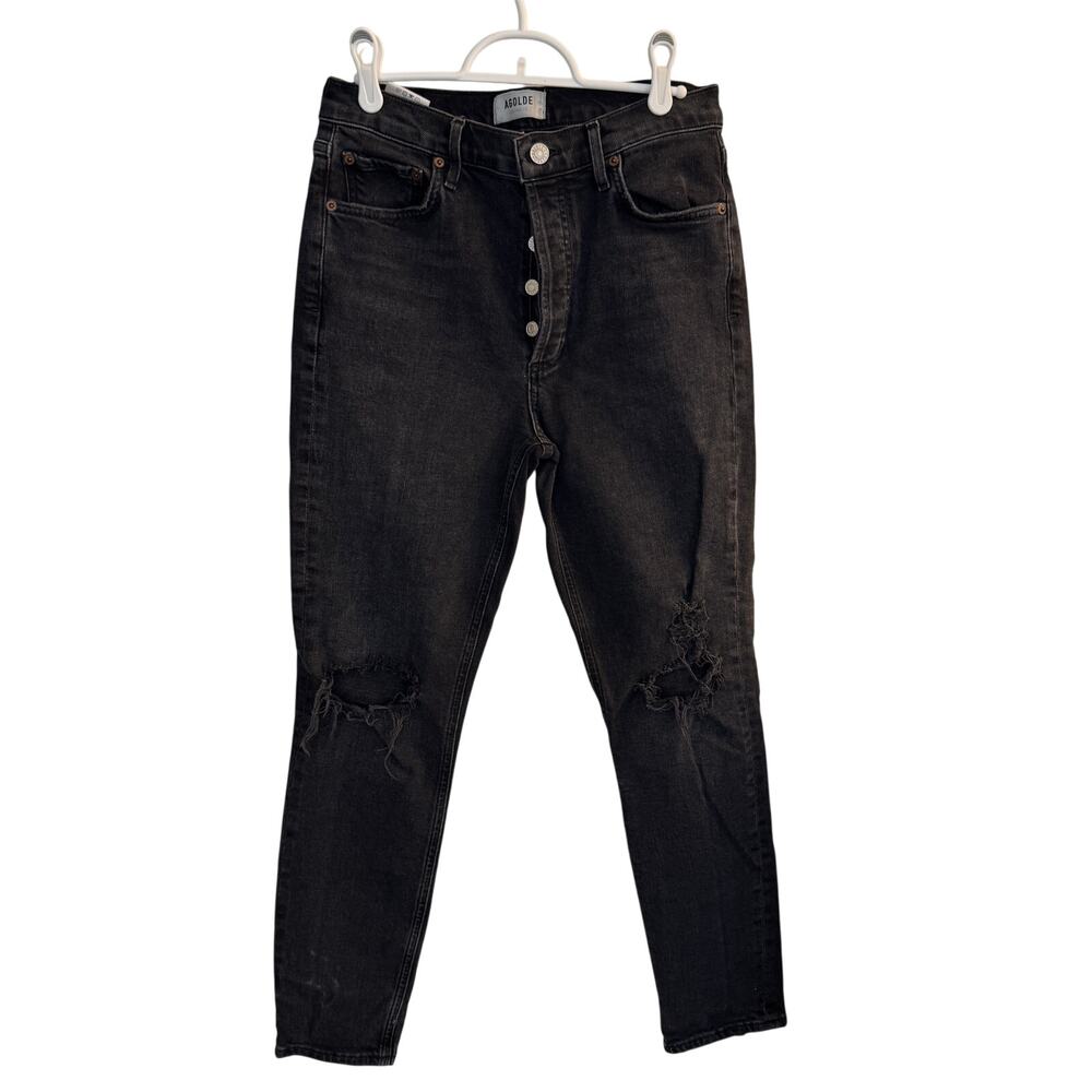 Agolde Jeans Women's Black Distressed Nico Button Fly Straight Denim Sz 28